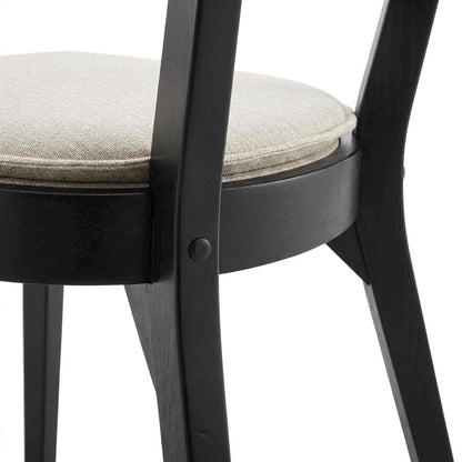 Fabric-Upholstered Wood Dining Chairs, Black Beige, Set of 2