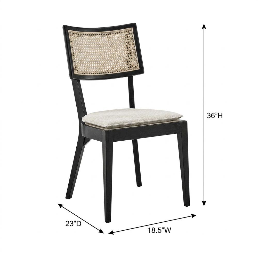 Fabric-Upholstered Wood Dining Chairs, Black Beige, Set of 2