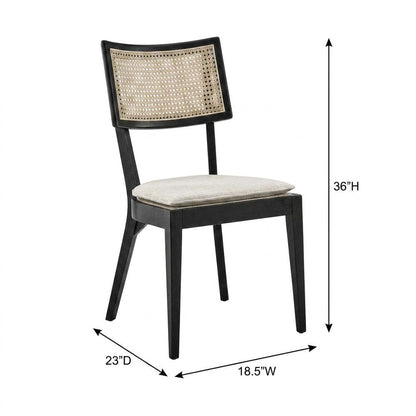 Fabric-Upholstered Wood Dining Chairs, Black Beige, Set of 2