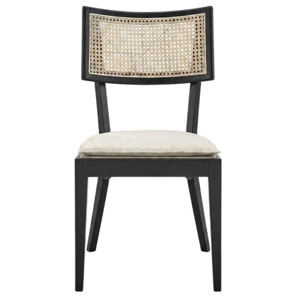 Fabric-Upholstered Wood Dining Chairs, Black Beige, Set of 2