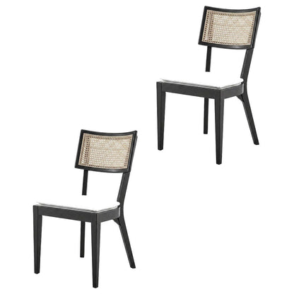 Fabric-Upholstered Wood Dining Chairs, Black White, Set of 2
