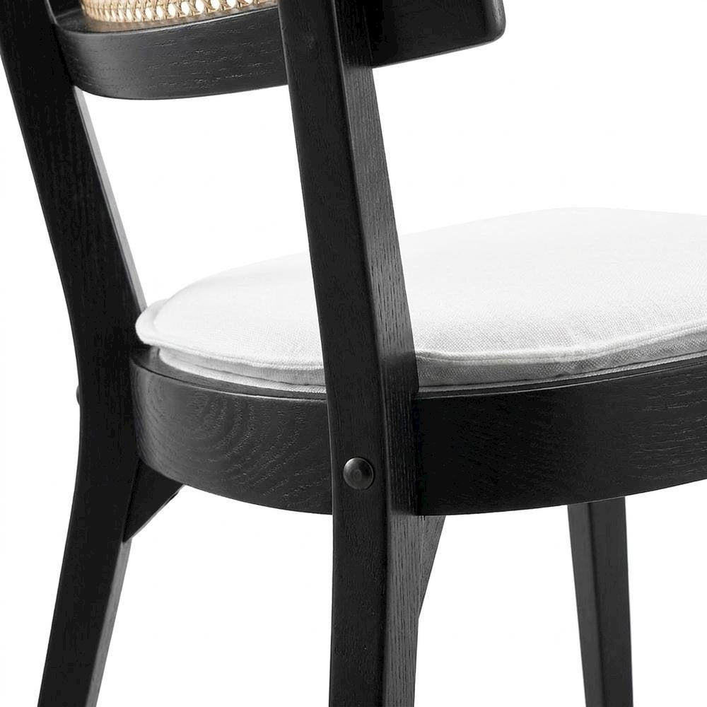 Fabric-Upholstered Wood Dining Chairs, Black White, Set of 2