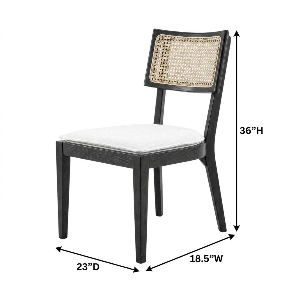 Fabric-Upholstered Wood Dining Chairs, Black White, Set of 2