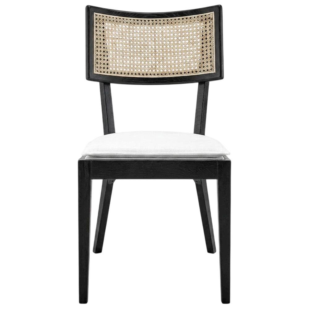 Fabric-Upholstered Wood Dining Chairs, Black White, Set of 2