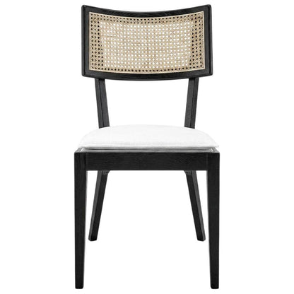 Fabric-Upholstered Wood Dining Chairs, Black White, Set of 2