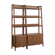 Tall Wood Bookcase and Display Cabinet, Mid-Century Modern, Set of 2, Walnut