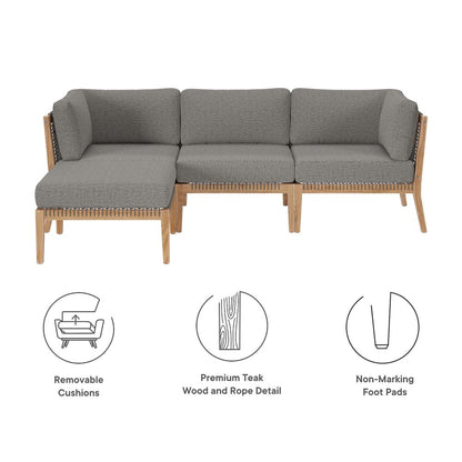 Clearwater 4-Piece Outdoor Patio Teak Wood Sectional Sofa