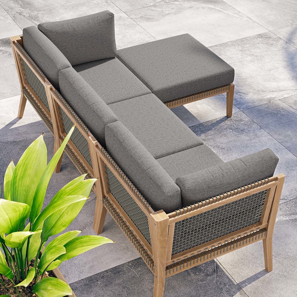 Clearwater 4-Piece Outdoor Patio Teak Wood Sectional Sofa