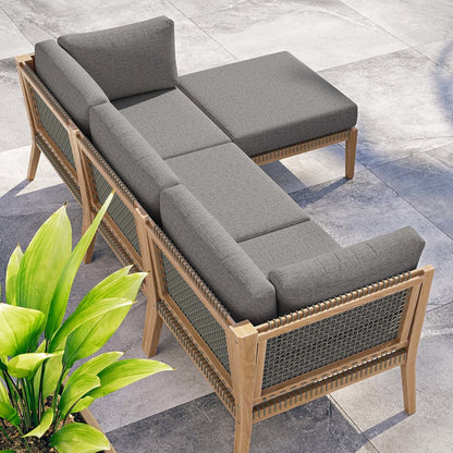 Clearwater 4-Piece Outdoor Patio Teak Wood Sectional Sofa