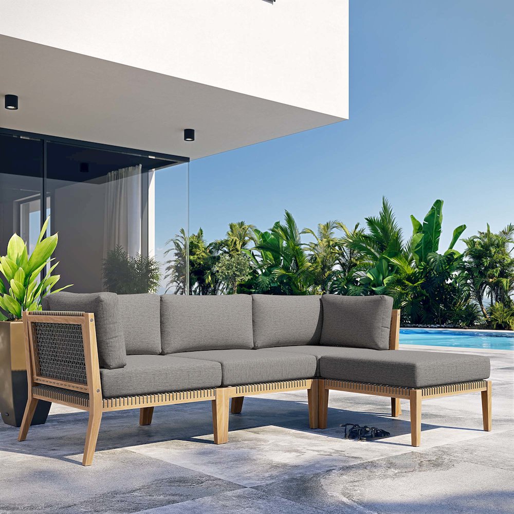 Clearwater 4-Piece Outdoor Patio Teak Wood Sectional Sofa