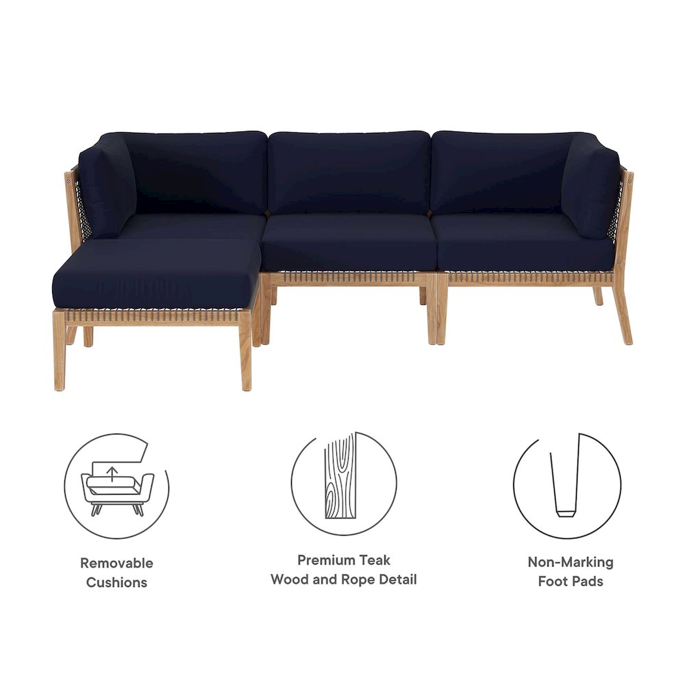 Clearwater 4-Piece Outdoor Patio Teak Wood Sectional Sofa