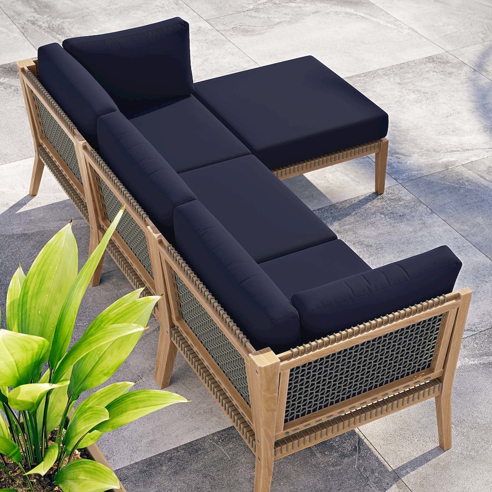 Clearwater 4-Piece Outdoor Patio Teak Wood Sectional Sofa