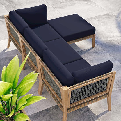Clearwater 4-Piece Outdoor Patio Teak Wood Sectional Sofa