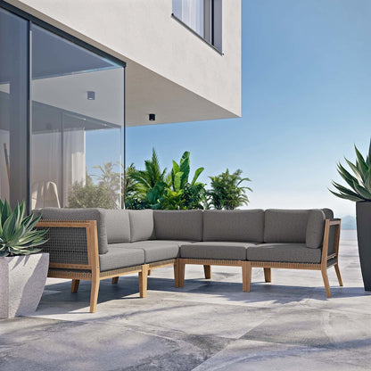 Clearwater 5-Piece Outdoor Patio Teak Wood Sectional Sofa