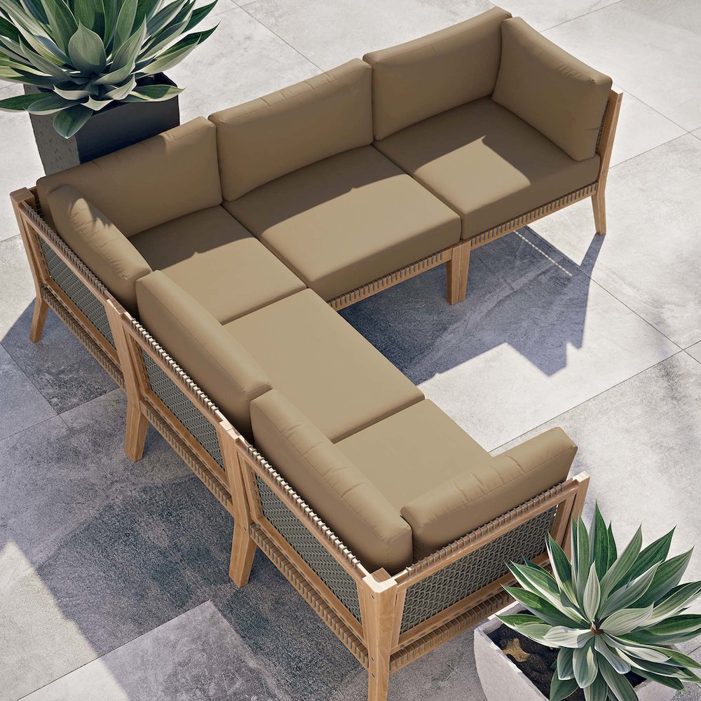 Clearwater 5-Piece Outdoor Patio Teak Wood Sectional Sofa