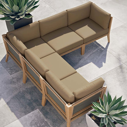 Clearwater 5-Piece Outdoor Patio Teak Wood Sectional Sofa