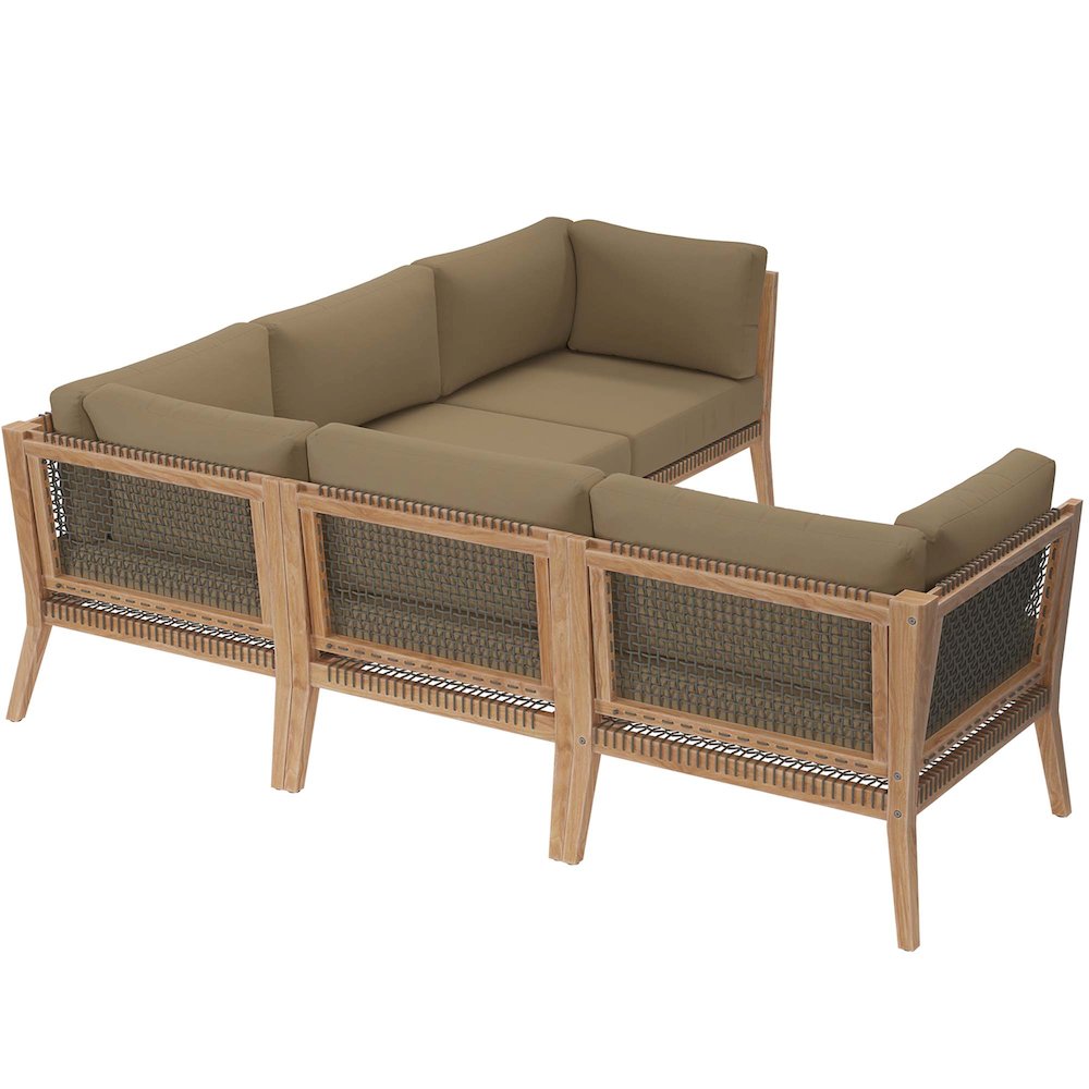 Clearwater 5-Piece Outdoor Patio Teak Wood Sectional Sofa