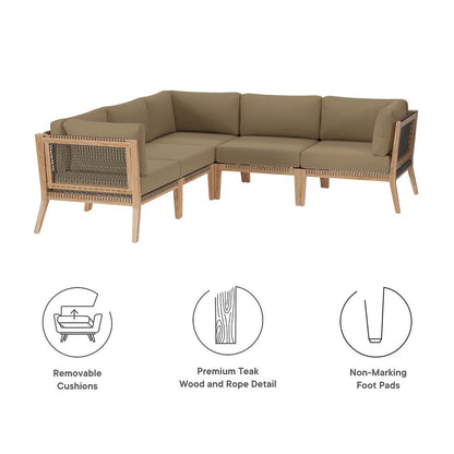 Clearwater 5-Piece Outdoor Patio Teak Wood Sectional Sofa