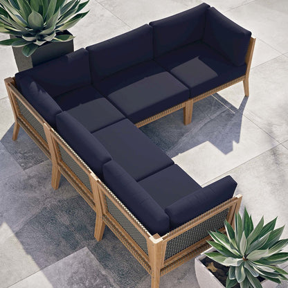 Clearwater 5-Piece Outdoor Patio Teak Wood Sectional Sofa