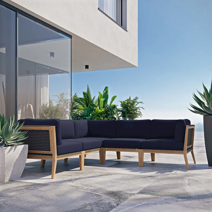 Clearwater 5-Piece Outdoor Patio Teak Wood Sectional Sofa