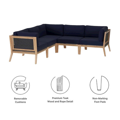 Clearwater 5-Piece Outdoor Patio Teak Wood Sectional Sofa