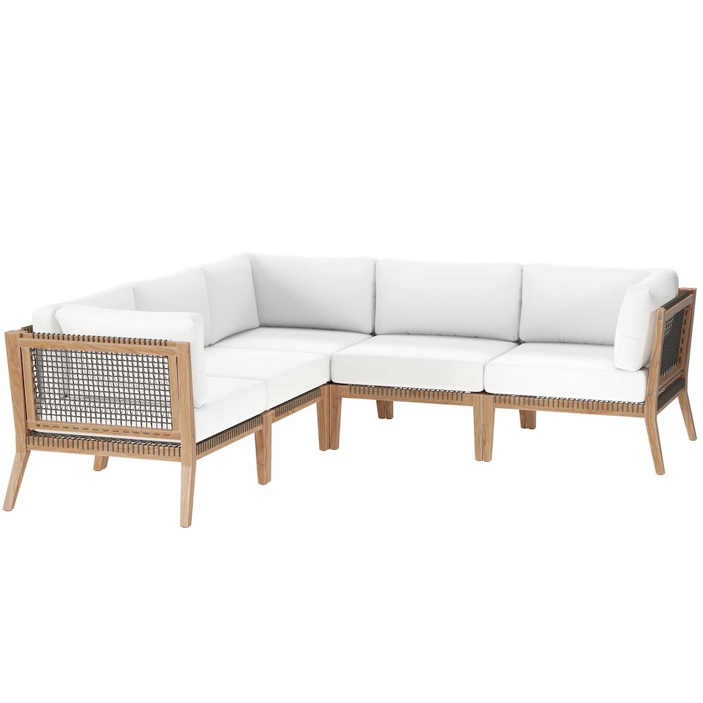 Clearwater 5-Piece Outdoor Patio Teak Wood Sectional Sofa