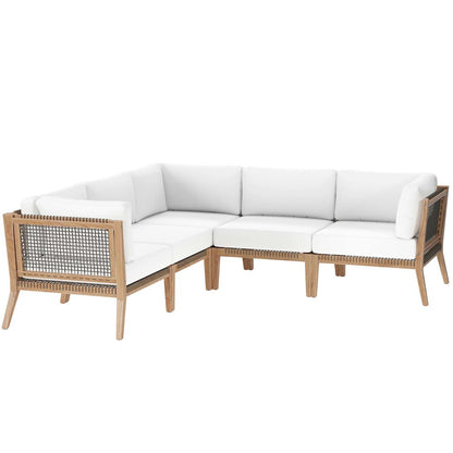 Clearwater 5-Piece Outdoor Patio Teak Wood Sectional Sofa