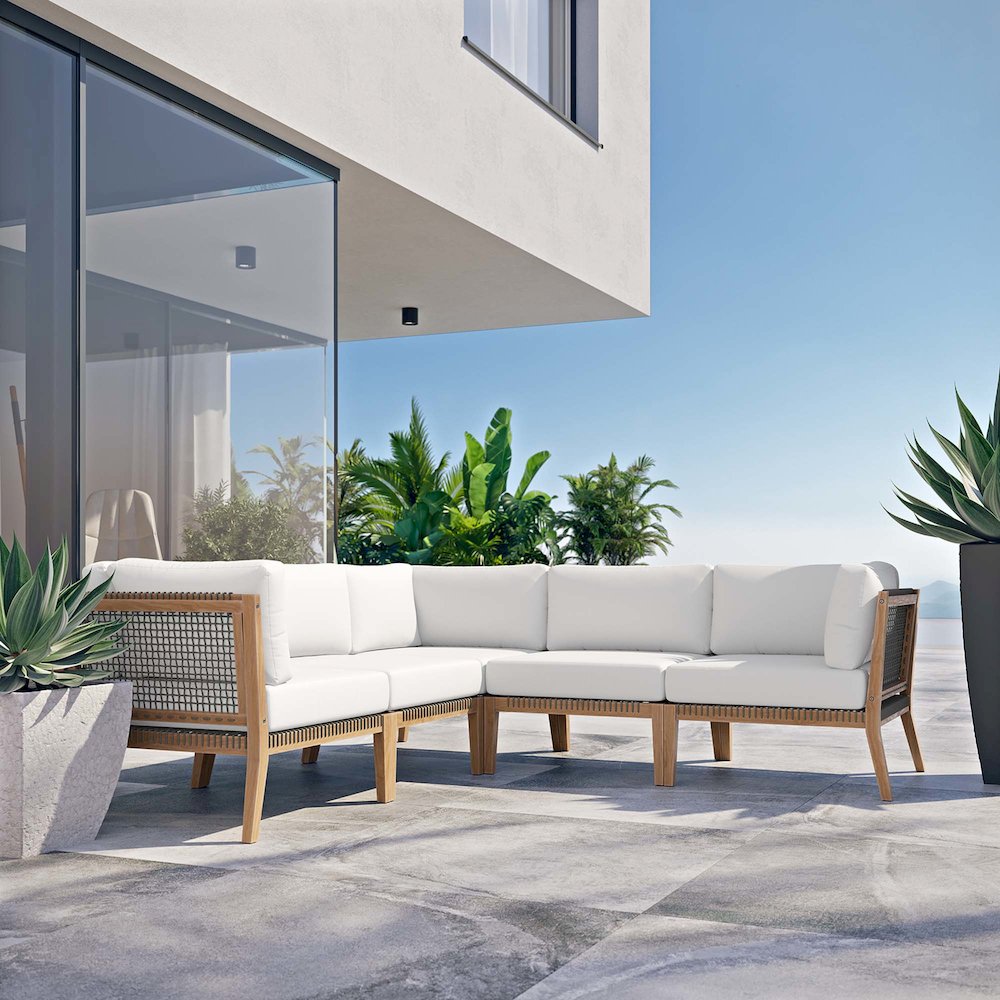 Clearwater 5-Piece Outdoor Patio Teak Wood Sectional Sofa