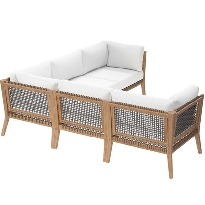 Clearwater 5-Piece Outdoor Patio Teak Wood Sectional Sofa