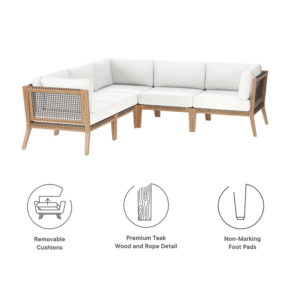 Clearwater 5-Piece Outdoor Patio Teak Wood Sectional Sofa