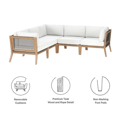Clearwater 5-Piece Outdoor Patio Teak Wood Sectional Sofa
