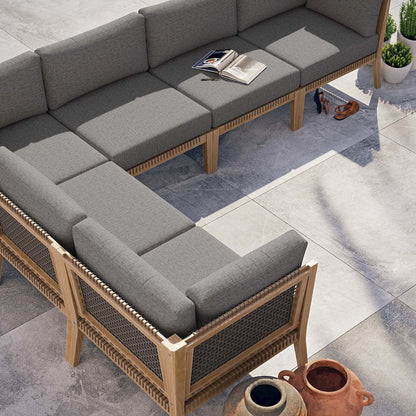 Clearwater 6-Piece Outdoor Patio Teak Wood Sectional Sofa