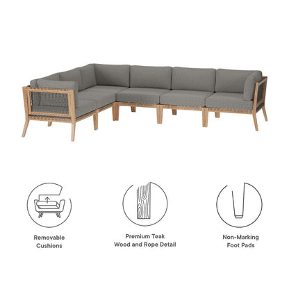 Clearwater 6-Piece Outdoor Patio Teak Wood Sectional Sofa