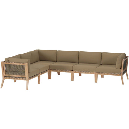 Clearwater 6-Piece Outdoor Patio Teak Wood Sectional Sofa