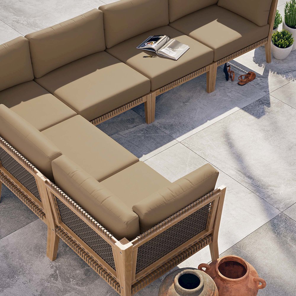 Clearwater 6-Piece Outdoor Patio Teak Wood Sectional Sofa