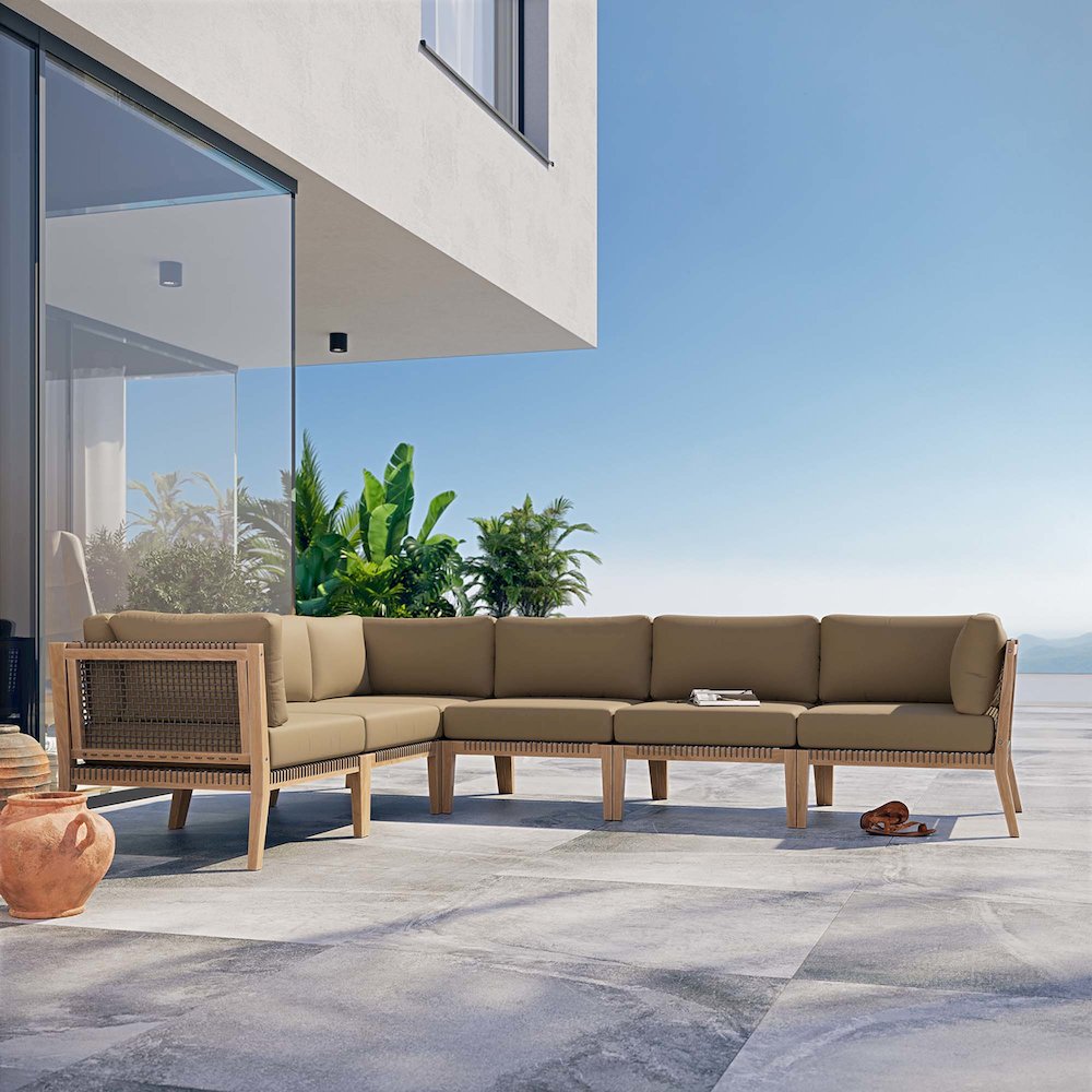 Clearwater 6-Piece Outdoor Patio Teak Wood Sectional Sofa