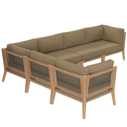 Clearwater 6-Piece Outdoor Patio Teak Wood Sectional Sofa
