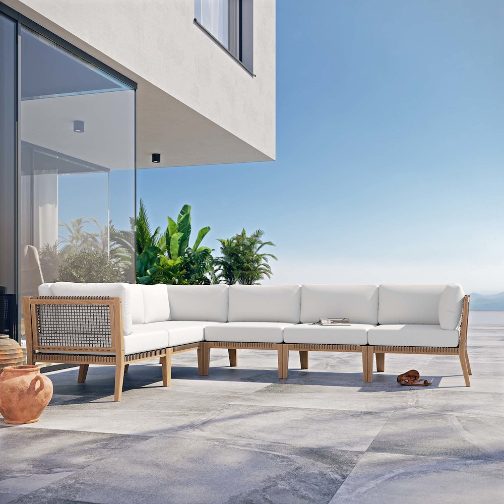 Clearwater 6-Piece Outdoor Patio Teak Wood Sectional Sofa
