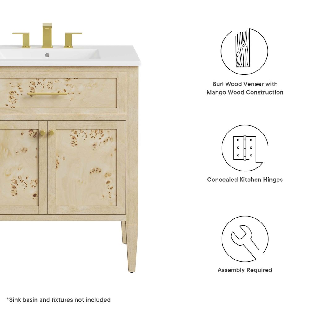 Elysian 30" Bathroom Vanity Cabinet (Sink Basin Not Included)