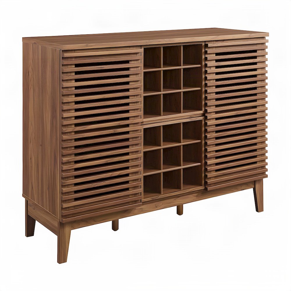 Wood Home Office Storage Cabinet, Mid-Century Modern Office Credenza, Walnut