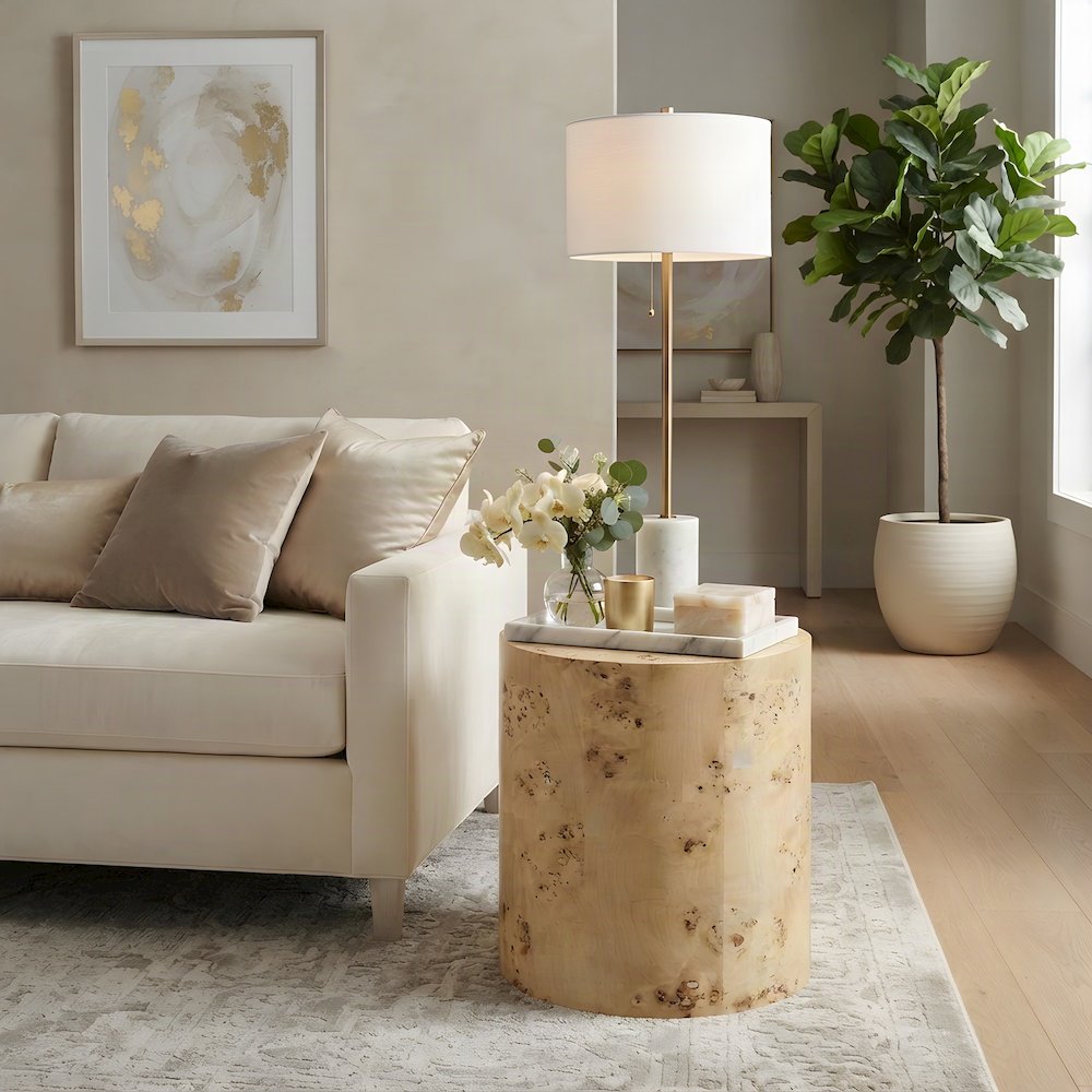 Burl Wood Round End Table, Small Pedestal Side Table Nightstand, Natural Burl