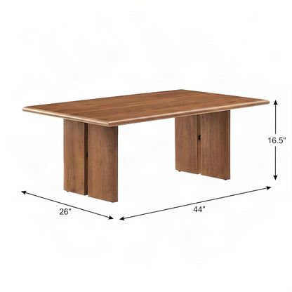 FurniFact Wooden Coffee Table with Solid Wood Top and Sled Base, Walnut