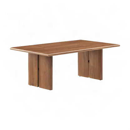 FurniFact Wooden Coffee Table with Solid Wood Top and Sled Base, Walnut