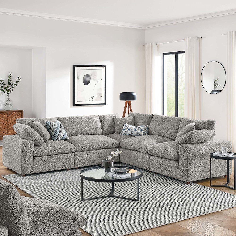 Commix 5-Piece Down Filled Overstuffed Boucle Sectional Sofa