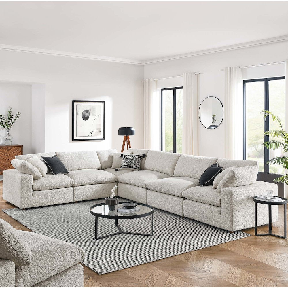 Commix 6-Piece Down Filled Overstuffed Boucle Fabric Sectional Sofa