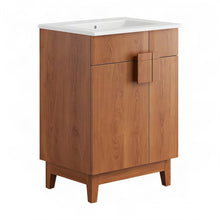 Melamine Bathroom Vanity with Ceramic Sink, Mid-Century, White Walnut