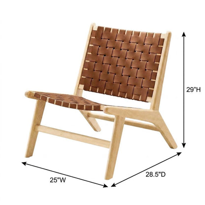 Leather Accent Lounge Chair with Wooden Base for Living Room, Natural Brown