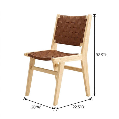 Leather-Upholstered Wood Dining Side Chairs, Natural Brown, Set of 2