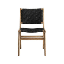 Leather-Upholstered Wood Dining Side Chairs, Walnut Black, Set of 2