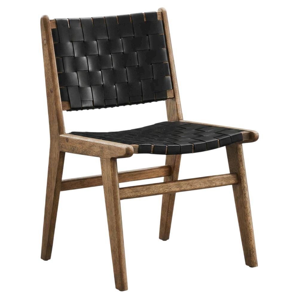 Leather-Upholstered Wood Dining Side Chairs, Walnut Black, Set of 2